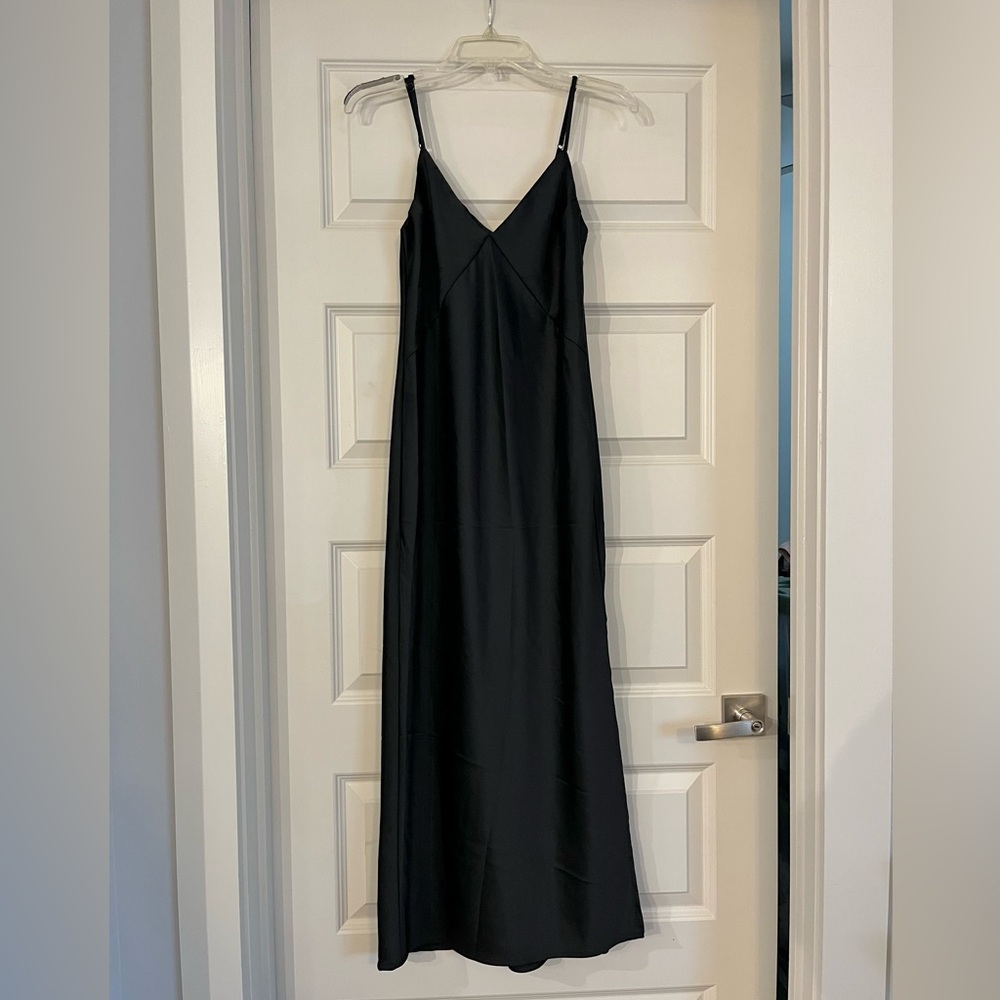 a new day Black Silky Spaghetti Strap Maxi Dress with Slits